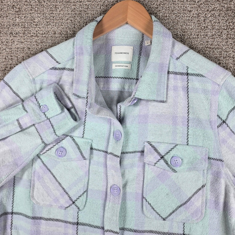 7 Diamonds Generation Women Large Plaid Shacket Mint Lavender Long Sleeve Shirt